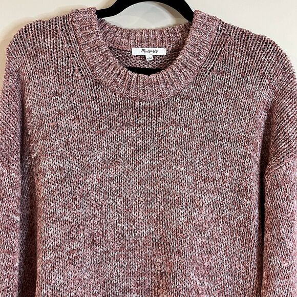Madewell Millcrest Cropped Pullover Sweater Pink Chunky Knit Scoop Neck Large - Picture 2 of 5